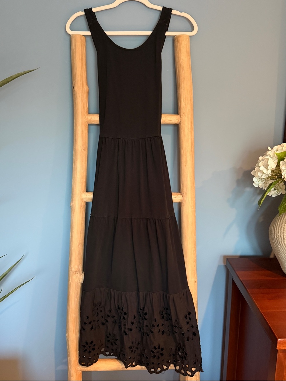 J.Crew Women’s Black Tiered Eyelet Maxi Dress